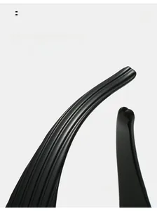 Detail of curved oval sunglasses legs with glossy black finish and vertical striped texture