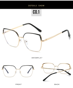 Detailed views of gold and black dual-tone metal oversized glasses frame with C0.1 model code