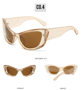 Cat eye sunglasses detail with C0.4 glitter frames and dark brown lenses in multi-view