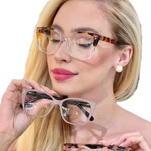 Fashionable square oversized frame glasses for women in tortoiseshell and light pink colors