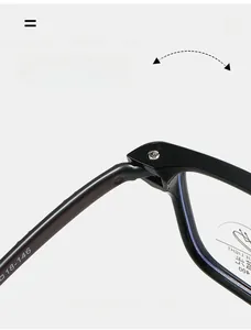 Macro detail of the metal hinge and flexible spring temple on these square black glasses