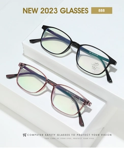 Macro detail of ultra-lightweight titanium eyeglasses frames with anti-blue light lenses