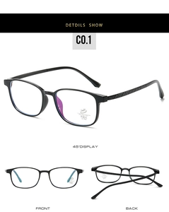 Detail view of black full-frame pure titanium glasses with anti-blue light and UV400 lenses