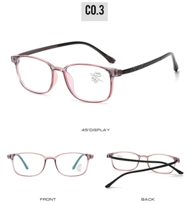 Detailed views of purple full-rim blue light blocking glasses with textured black temples