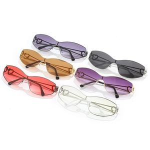 Frameless double heart sunglasses with hollow metal heart-shaped temples in multi-color