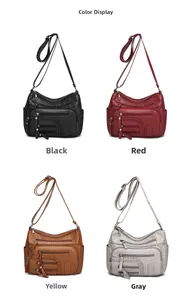 Multi-compartment woven PU leather crossbody bags in black, red, tan, and grey colors