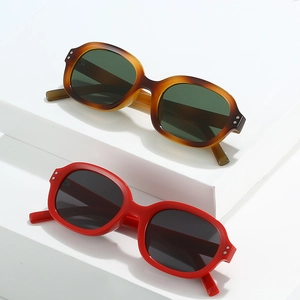 Classic square frame sunglasses with metal rivet accents in red and tortoiseshell patterns
