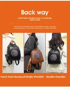 Multi-way large capacity leather backpack showing handheld, shoulder and crossbody styles