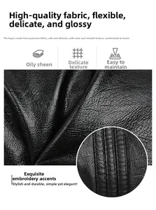 Detail of premium black lychee-textured leather with durable parallel stitching craftsmanship
