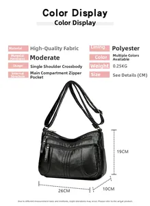 Detailed view of black pebbled leather crossbody bag showing multi-zipper layers and texture