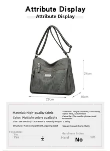 Detailed size chart for gray crossbody bag with 28cm width and 24cm height measurements