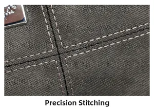 Close-up of precise stitching and silver hardware on Saffiano leather crossbody bag