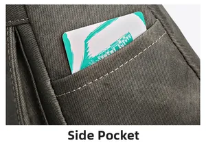 Detail view of the side slip pocket on the crossbody bag with precise stitching
