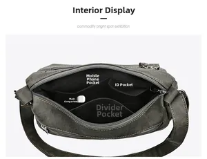 Internal view showing phone pocket, document holder, and large main compartment layers