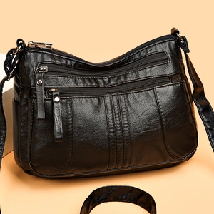 Women Shoulder Bag Soft PU Leather Multi-Pocket Crossbody Purse Fashion Minimalist Daily Travel Messenger Bag For Lady