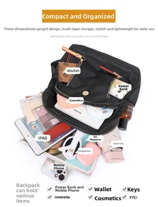 Vue détaillée du rangement intérieur du grand sac à dos en nylon noir pour iPad et A4