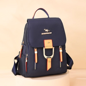Sac À Dos Mode Pour Femmes Grande Capacité Nylon Imperméable Sac De Jour Décontracté Multi-Poches Sac D'École De Voyage Urbain Simple Couleur Contrastée