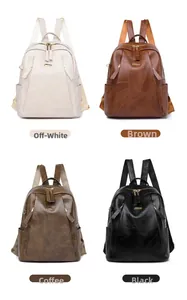 Collage of PU leather backpacks in white, brown, coffee, and black with gold zippers