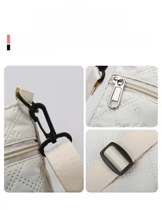 Détail du tissu matelassé imperméable avec boucle réglable et fermeture éclair métallique