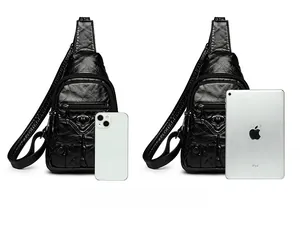 Detailed comparison of retro PU leather chest bag capacity with smartphone and tablet
