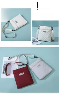 Détails du motif à losanges sur les sacs à bandoulière en blanc, bordeaux et gris