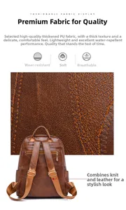 Detail of water-resistant thickened brown PU leather texture and anti-theft back pocket
