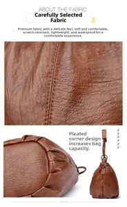 Detailed view of the soft PU leather texture and reinforced pleated bottom of bucket bag
