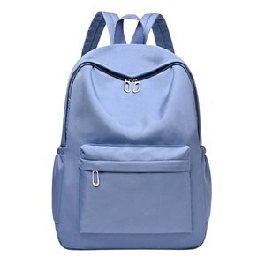 Minimalist light blue oxford fabric backpack featuring multi-pocket large capacity design