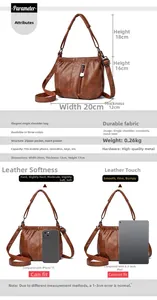 Detailed dimension guide for brown PU leather bucket bag with size and weight parameters