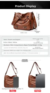 Detailed size chart of brown crossbody bag showing 22cm width and faux leather texture