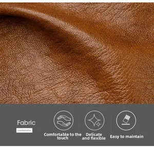 Close-up of premium dark brown lychee texture leather fabric showing soft grain detail
