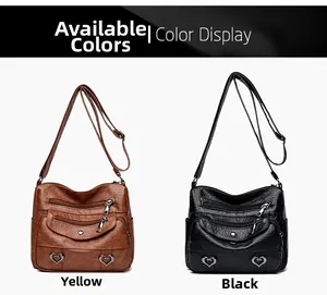 Multi-pocket faux leather crossbody bag for women in tan brown and classic black