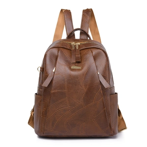 Vintage PU Leather Backpack Large Capacity Anti Theft Waterproof School Travel Casual Daypack For Women Fashion Plain