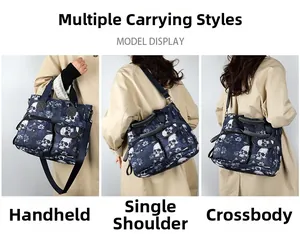 Skull tote bag details showing handheld, shoulder and crossbody carrying styles