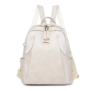 Retro cream PU leather backpack with large capacity and elegant gold metal hardware details