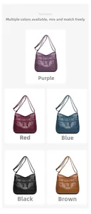 Five assorted colors of textured leather shoulder bags with multi-pocket design