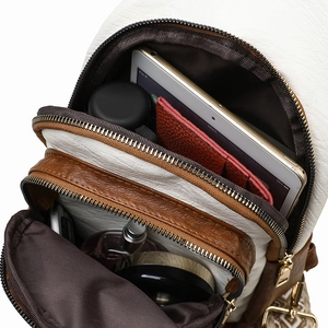 Retro contrast color shoulder bag with multi-layer storage and premium lychee texture
