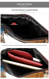 Detail of the multi-pocket soft PU leather interior with large capacity for wallet and phone