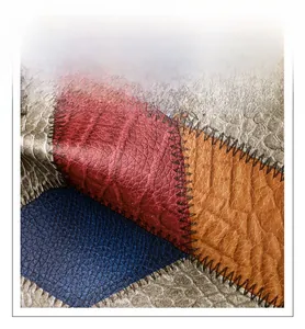 Detail of multi-color patchwork leather with durable lychee grain texture and fine stitching