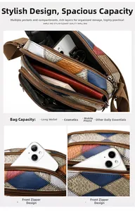 Detail of multi-pocket crossbody bag showing organized interior storage for daily items