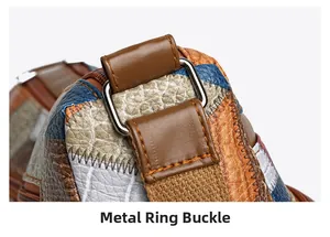 Dettaglio dei raccordi metallici e delle cuciture in pelle martellata su una borsa