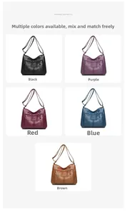 Selection of five colors of crossbody bags with multi-zipper pockets and soft faux leather