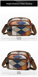 Detail of color-block crossbody bag with python and crocodile textures and zip pockets