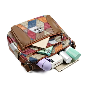Borsa a tracolla retrò multicolore con design geometrico e grande capacità