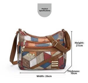 Tableau des tailles détaillé pour le sac en cuir PU multicolore mesurant 26x21x10 CM