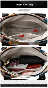 Detail view of washed leather bag interior with main compartment and zipper pocket