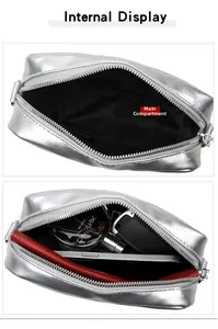 Internal view of silver eel pattern crossbody bag showing space for phone and essentials