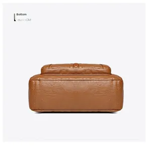 Detailed bottom view of soft brown leather crossbody bag with textured stitching