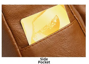 Close-up of side pocket design and lychee texture on brown faux leather crossbody bag