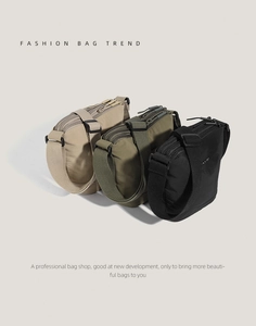 Three multi-layer nylon crossbody bags in khaki, olive green, and black colors